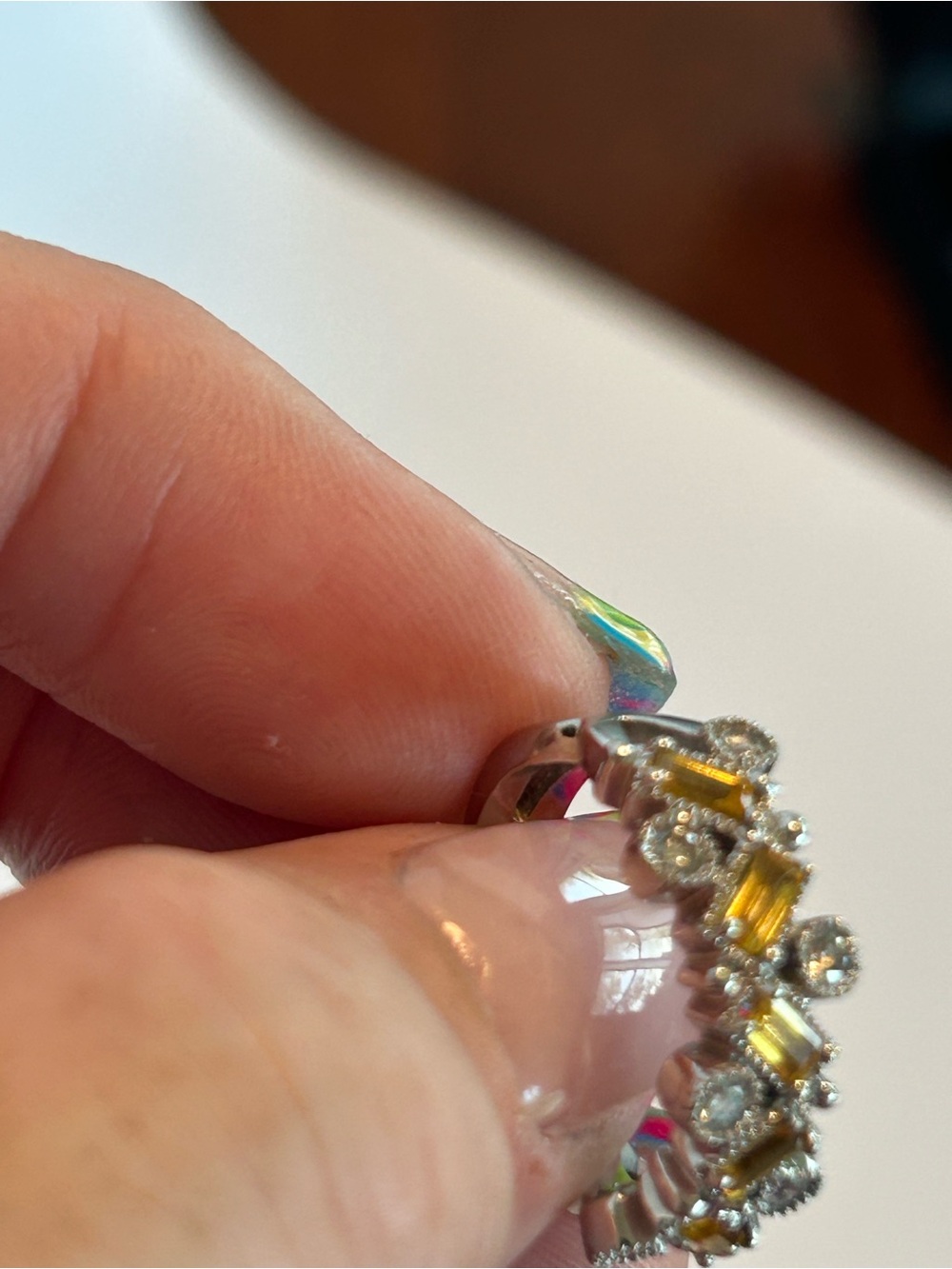 14k white Gold Yellow Sapphire and Diamond Ring Size 7 - Picture 8 of 8